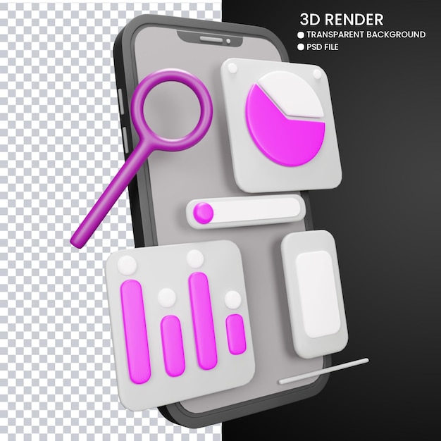 3d rendering of cute mobile phone and chart