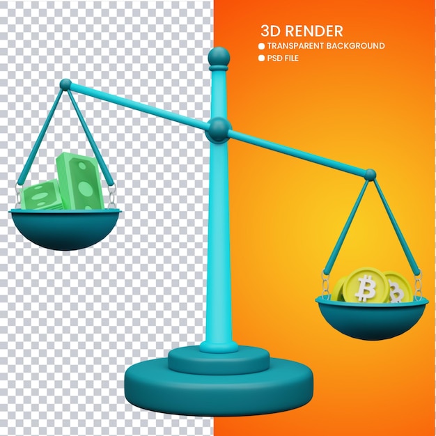 かわいいお金のスケールとビットコインの 3 d レンダリング