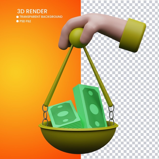 Rendering 3d di graziose scale di denaro a mano