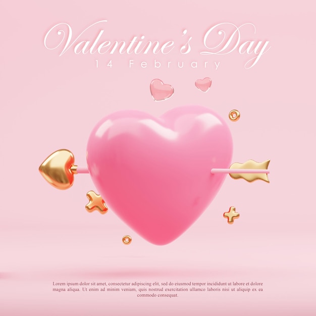 3D rendering cute pink valentine's day background with love and heart