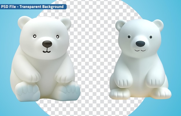 PSD 3d rendering of a cute polar bear set styled as plastic bath toys for kids