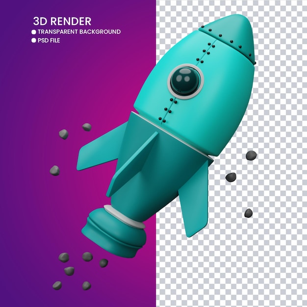 3d rendering of cute rocket