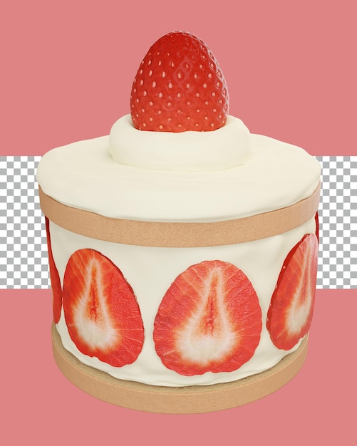 PSD rendering 3d carino a fragola e torta di crema trasparente