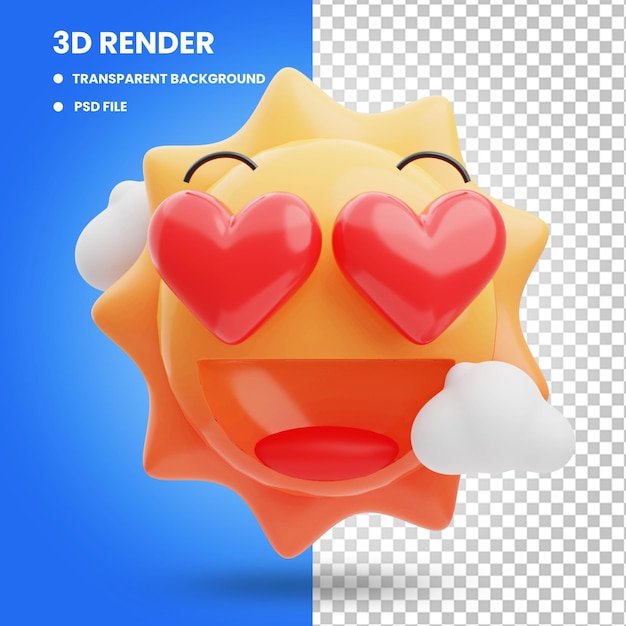 3d rendering of cute sun icon illustration in awe