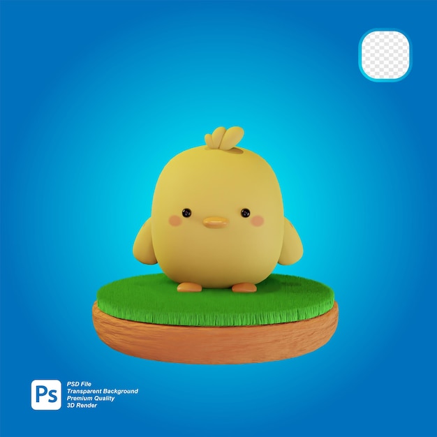 PSD 3d rendering of cute tiny duck