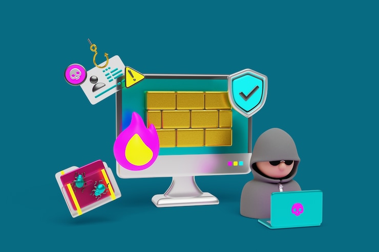 PSD 3d rendering of cybersecurity background
