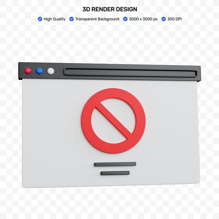 3d rendering dark web browser with prohibition sign isolated