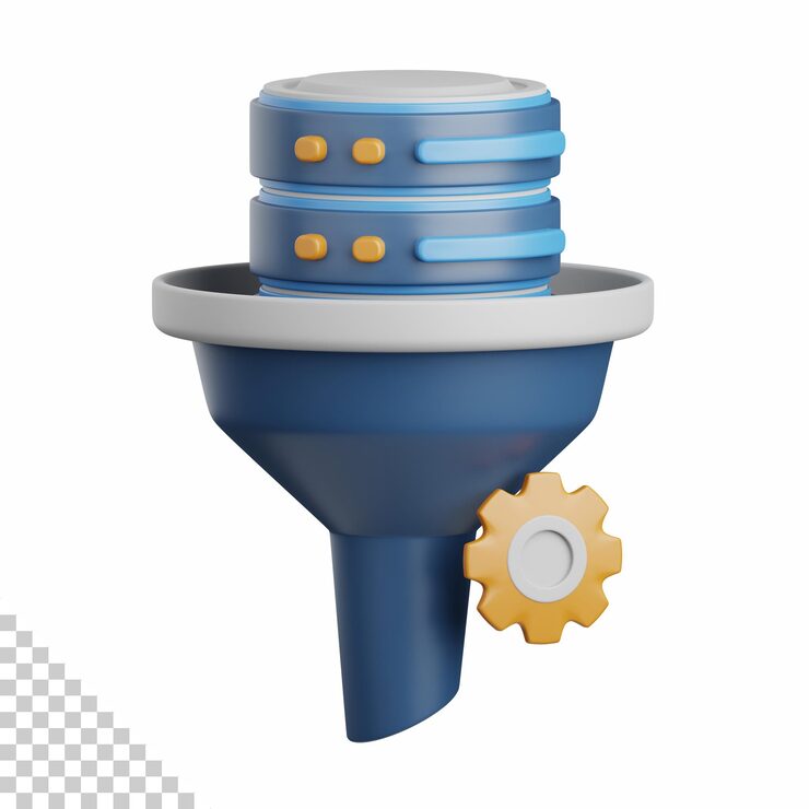 PSD 클라우드, 네트워크, 컴퓨팅, 기술, 데이터베이스, 서버 및 연결 설계 요소에 유용한 3d 렌더링 데이터 필터링 격리