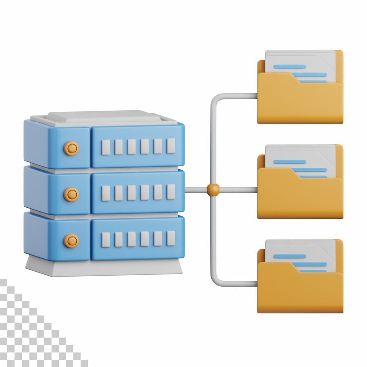 PSD 3d rendering database folder isolated useful for cloud network computing technology database server and connection design element
