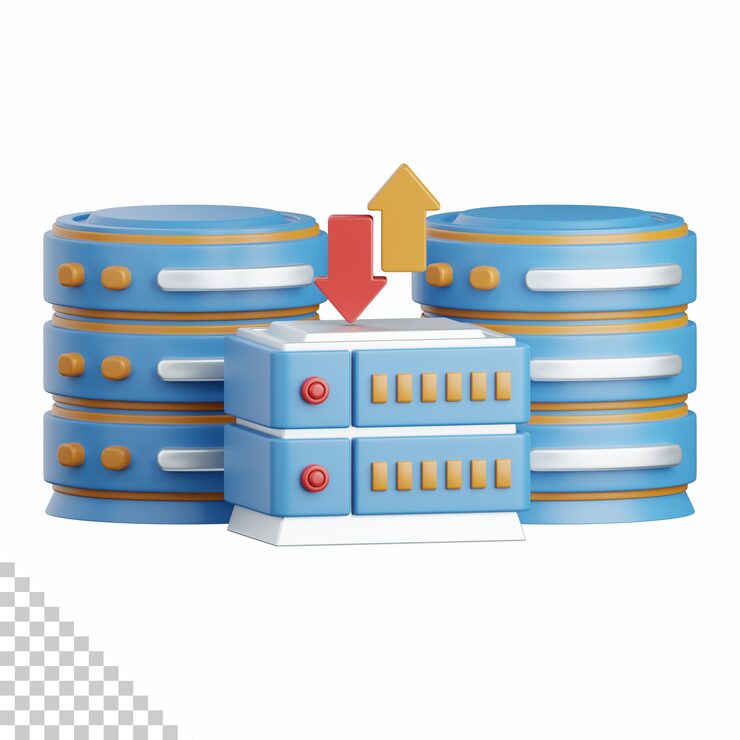 PSD 3d rendering database isolated useful for technology, programming, development, coding, software, app, computing, server and connection design element