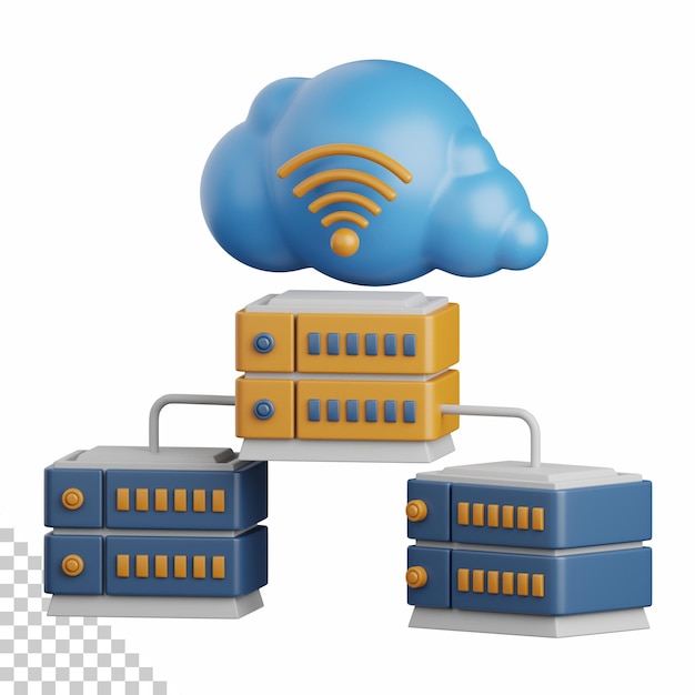 클라우드, 네트워크, 컴퓨팅, 기술, 데이터베이스, 서버 및 연결 설계 요소에 유용한 3d 렌더링 데이터베이스 서버 분리