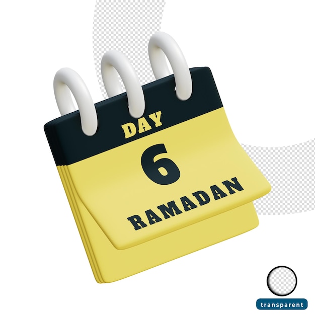 Calendario del ramadan del giorno 6 del rendering 3d