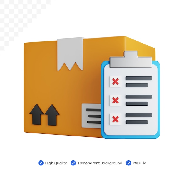 3d rendering delivery box with problematic task list isolated