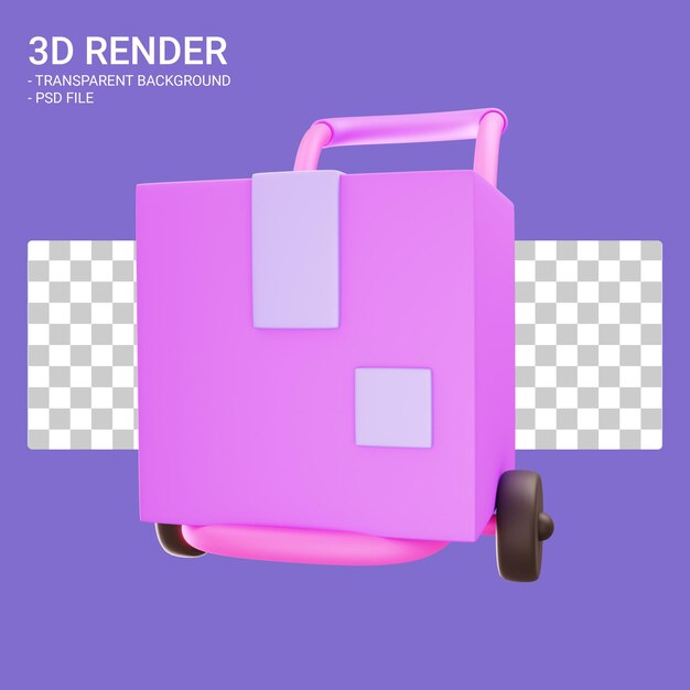 PSD carrello di consegna rendering 3d con scatola