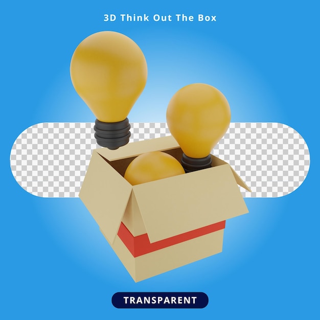 3d-rendering denk uit de doos illustratie