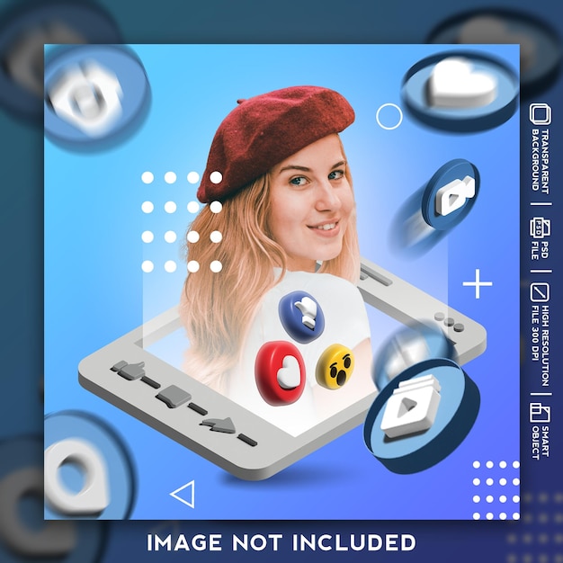 PSD 3d rendering design feeder and icon for facebook