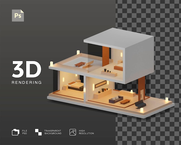 PSD 아이소 메트릭 집의 고립 된 3d 렌더링 디자인