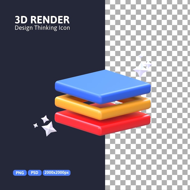 PSD 3d-рендеринг - значок слоя дизайнерского мышления