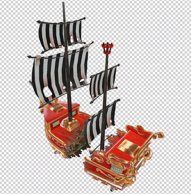 PSD 3d rendering of destroyed  pirate ship isolated on transparent background. top view