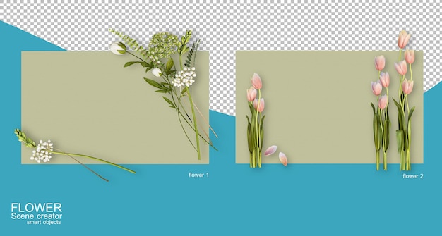 PSD 3d rendering of different flower arrangements