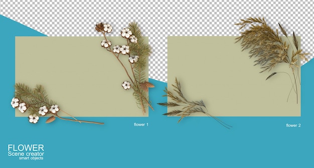 3d rendering of different flower arrangements