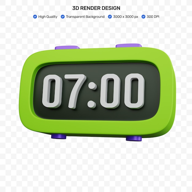 PSD 3d rendering digital alarm clock isolated