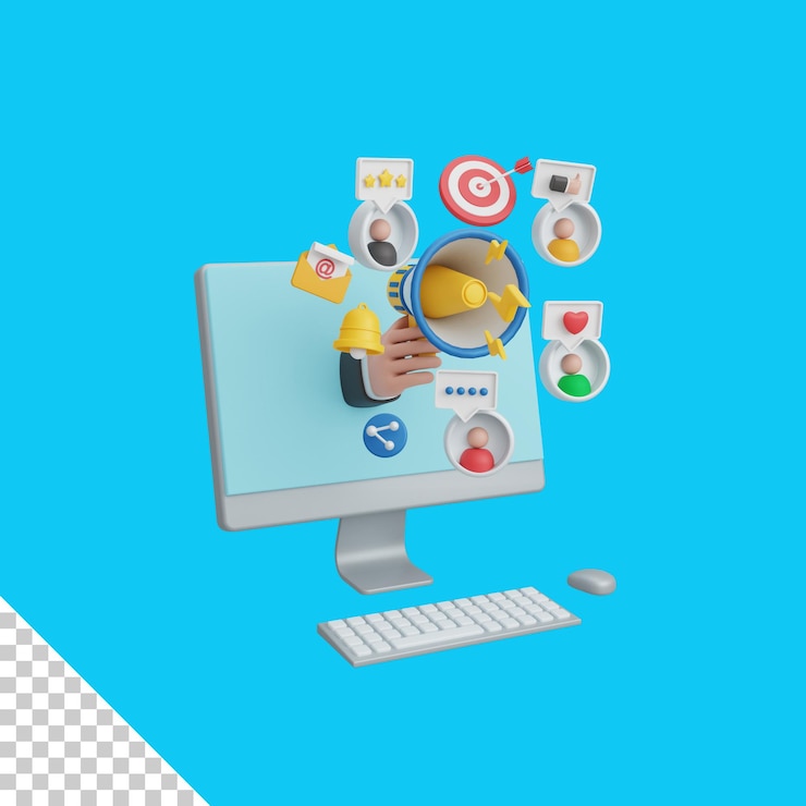 PSD 3d-рендеринг цифрового маркетинга изолирован, полезный для иллюстрации маркетинга и бизнес-дизайна