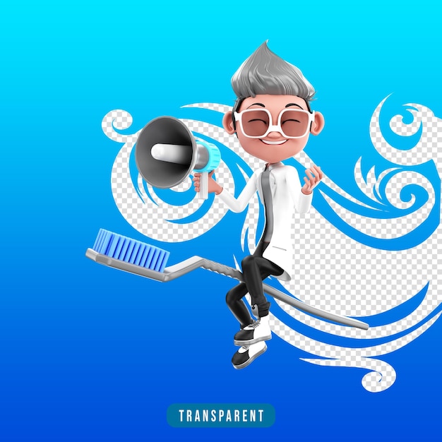 3d rendering of doctor character with brush and megaphone