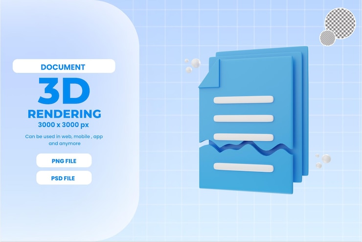 PSD 3d 렌더링 문서 손상 아이콘 개체 프리미엄 psd