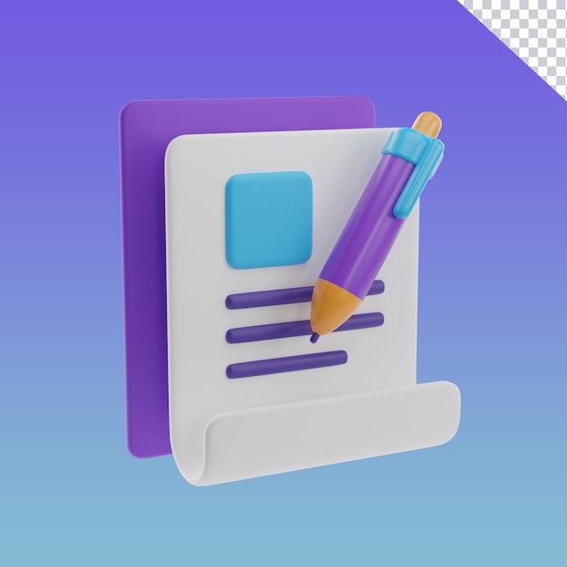 3D rendering of document notebooks and pen 3D illustration icons