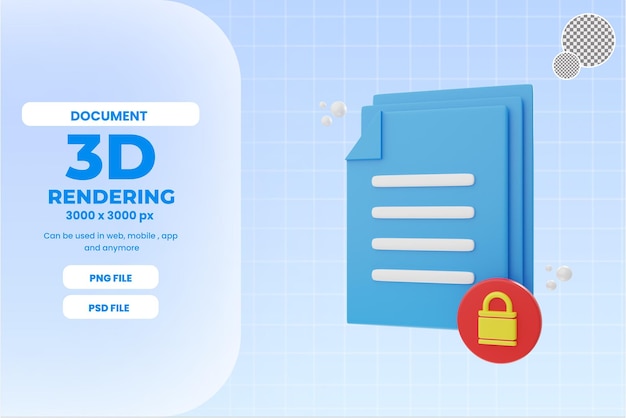 3d-rendering documentvergrendelingspictogram object premium psd