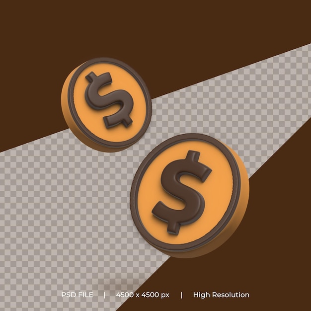 PSD 3d rendering dollar coins icon