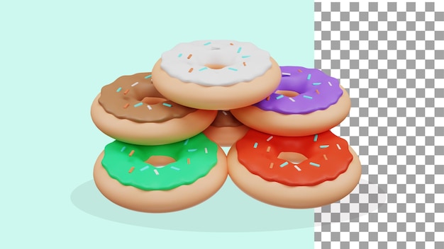 Ciambelle di rendering 3d con diversi colori psd