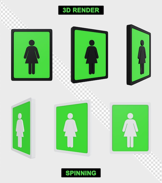 PSD 3d-rendering draaiend toiletbord vrouwen