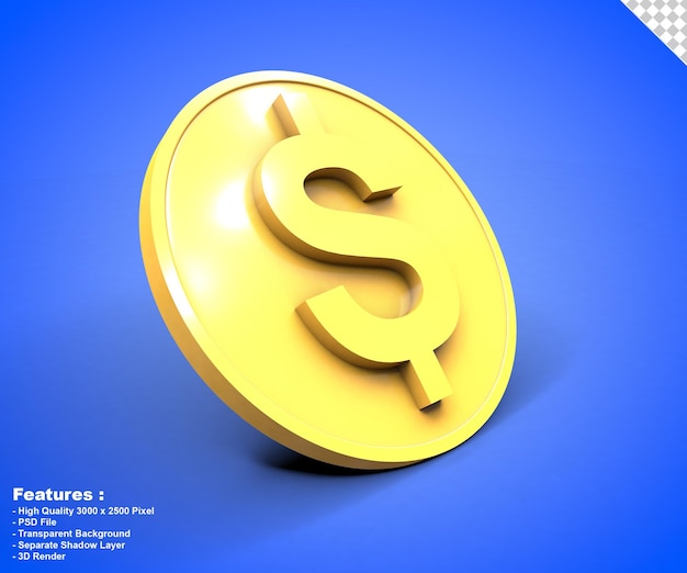 PSD 3d-rendering drijvende dollar munt