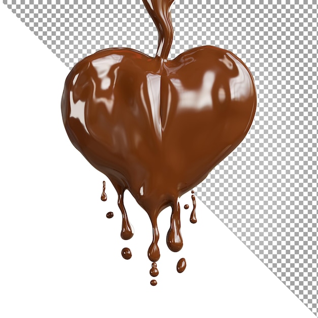 3D rendering of dripping melted chocolates in heart shape on transparent background,clipping path