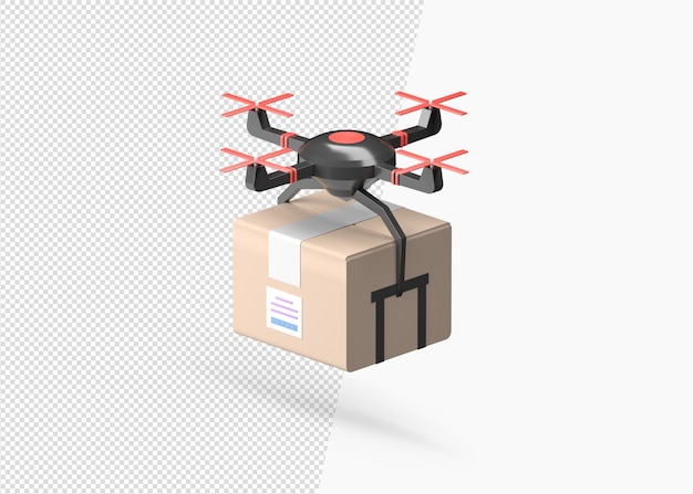 PSD 3d rendering drone delivery with the cardboard box