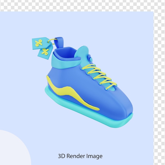 PSD 3d-rendering e-commerce modeschoenen met korting