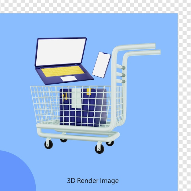 PSD 3d rendering e commerce shopping cart full