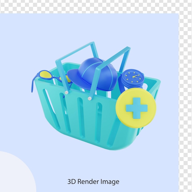 PSD 3d rendering e commerce shopping cart full