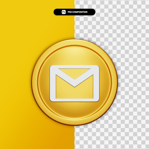 3d rendering e-mail icon on golden circle isolated