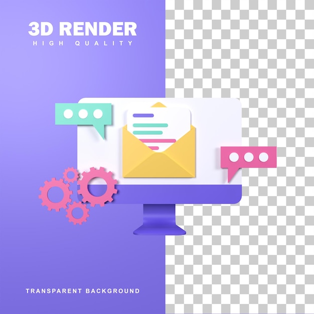 3D-rendering E-mailserviceconcept voor klachten.
