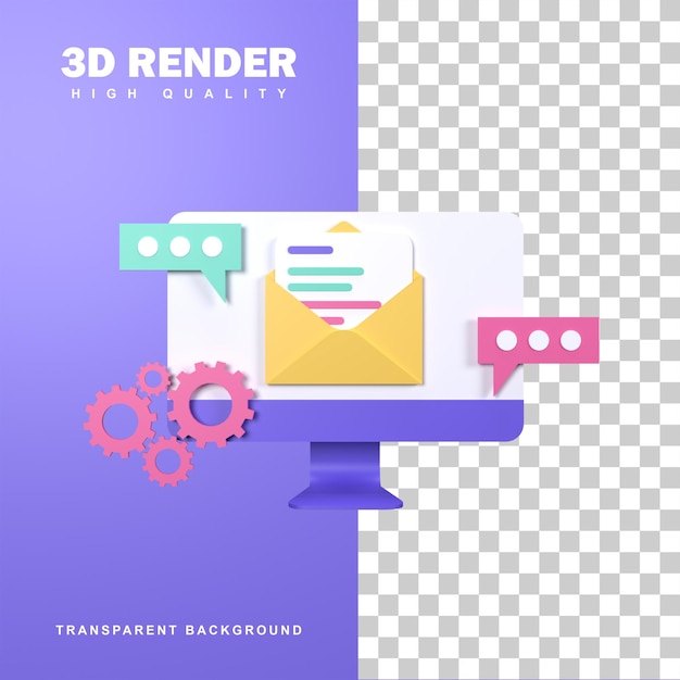 3d-rendering e-mailserviceconcept voor klachten.