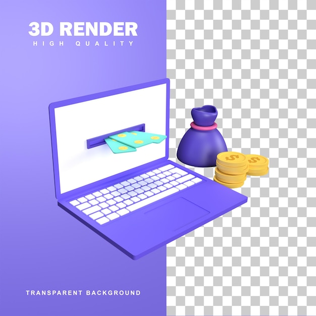 PSD rendering 3d guadagna concetto di denaro attraverso internet.