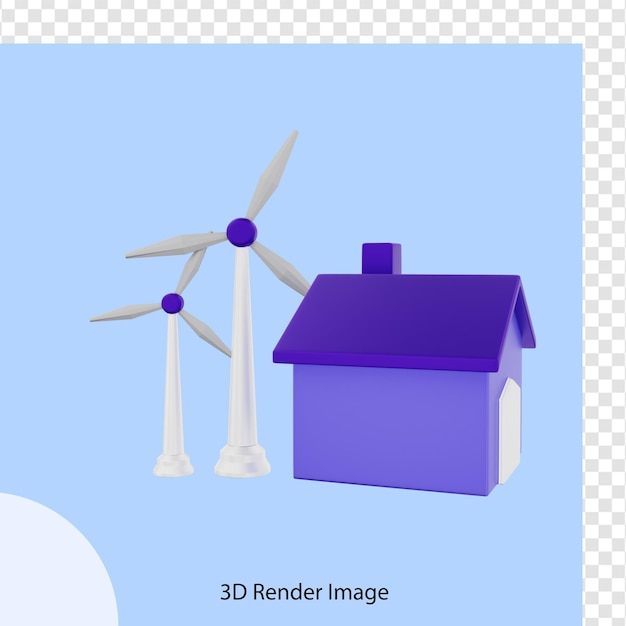 Rendering 3d della casa per la giornata della terra con energia del mulino a vento