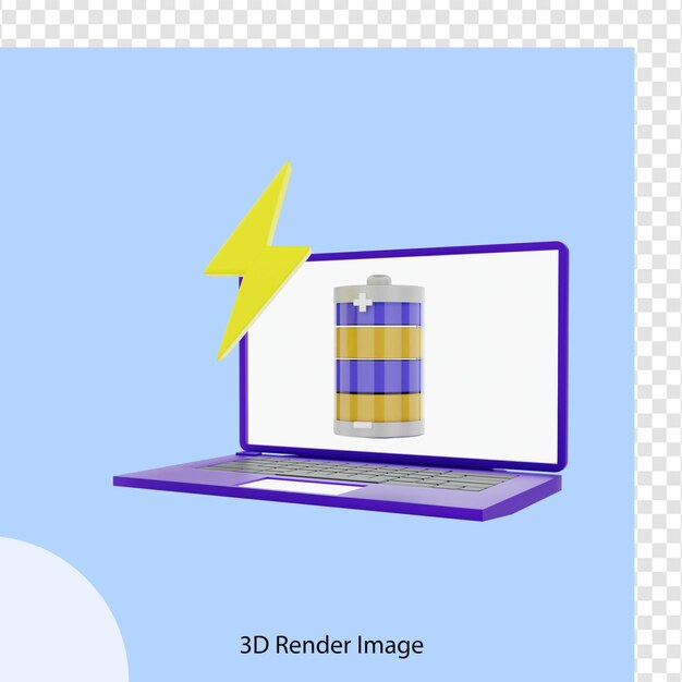 Rendering 3d di laptop per la giornata della terra con batteria ecologica