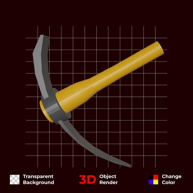 PSD 3d rendering of earth digging hoe with transparent background and change color