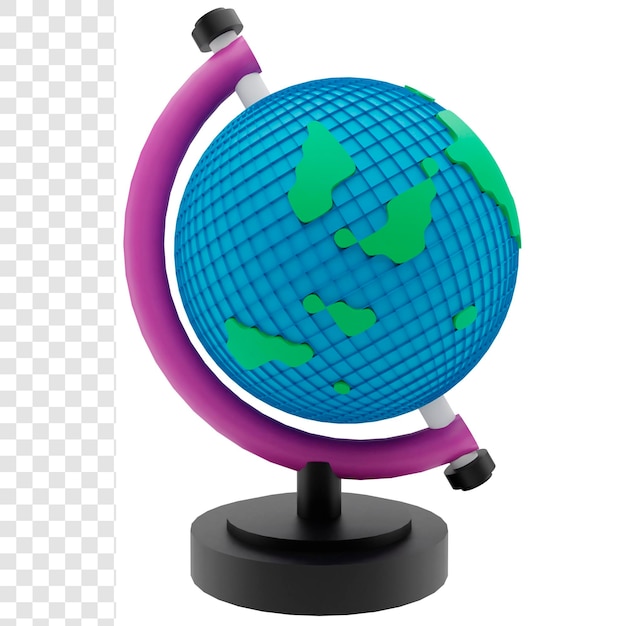 PSD 3d rendering earth globe with stand for education or world concept