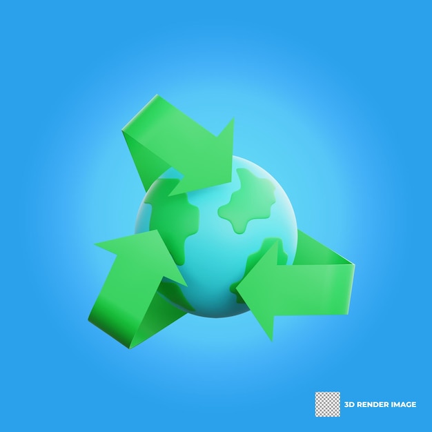3d rendering earth with recycle icon ecology concept