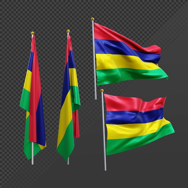 PSD 3d rendering east africa mauritius flag fluttering and no fluttering